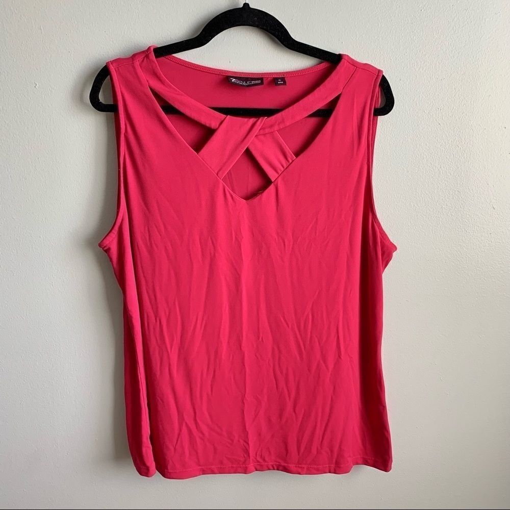 New York & Company Women’s Sleeveless Crisscross Front Blouse Pink XL